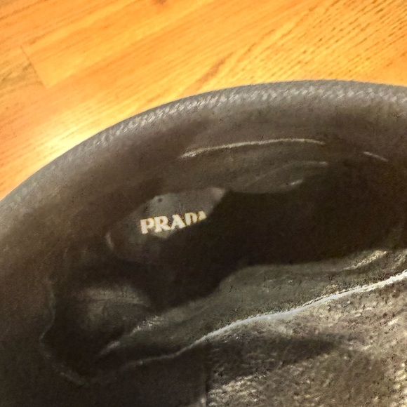 Prada Black Fold-Over Ankle Heeled Boots with Gold Buckle - Picture 5 of 10